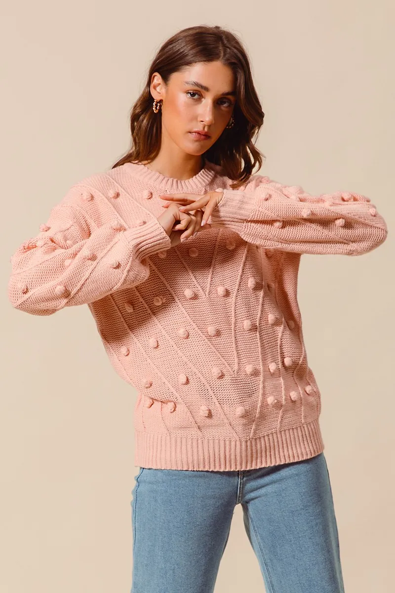 Pom Pom Textured Knit Sweater Top, image 4
