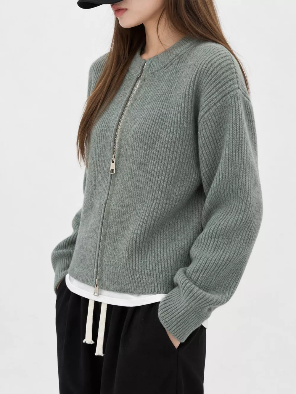 Zip Up Dropped Shoulder Cardigan, image 9