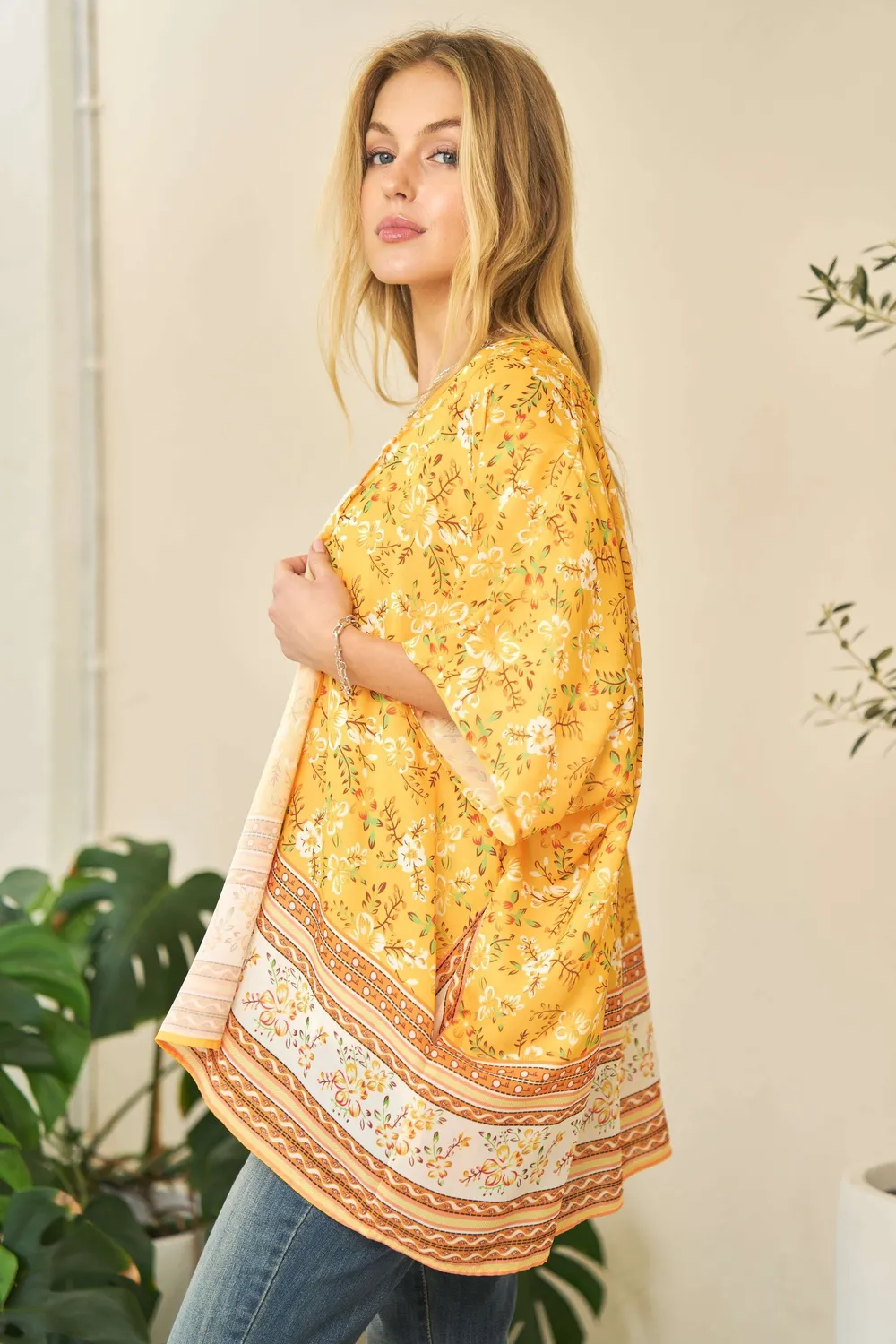 Floral Printed Short Sleeve Loose Fit Kimono Cover Up, image 7