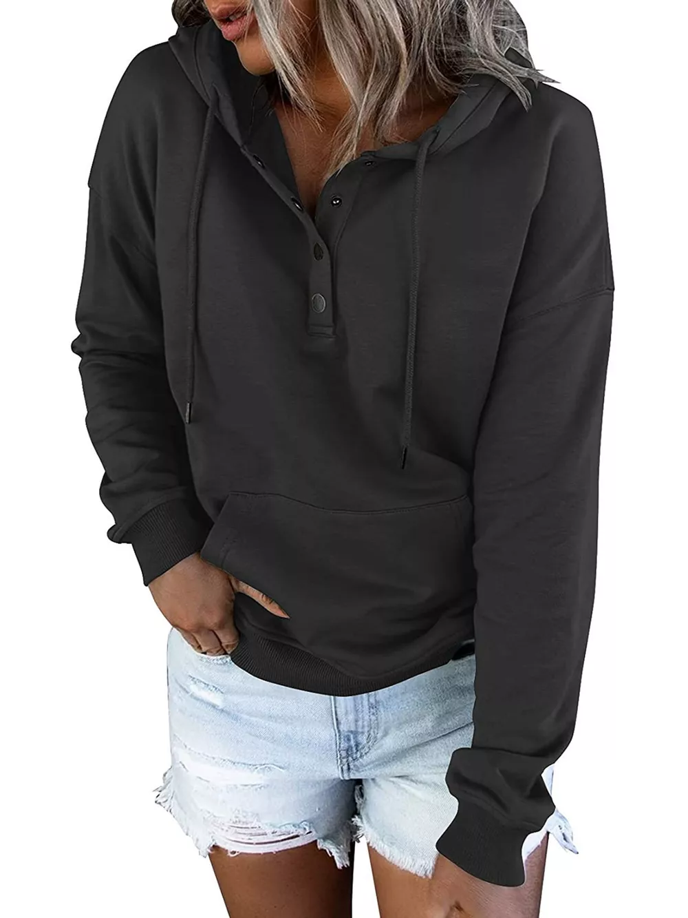 Full Size Kangaroo Pocket Dropped Shoulder Hoodie Plus Size, image 9