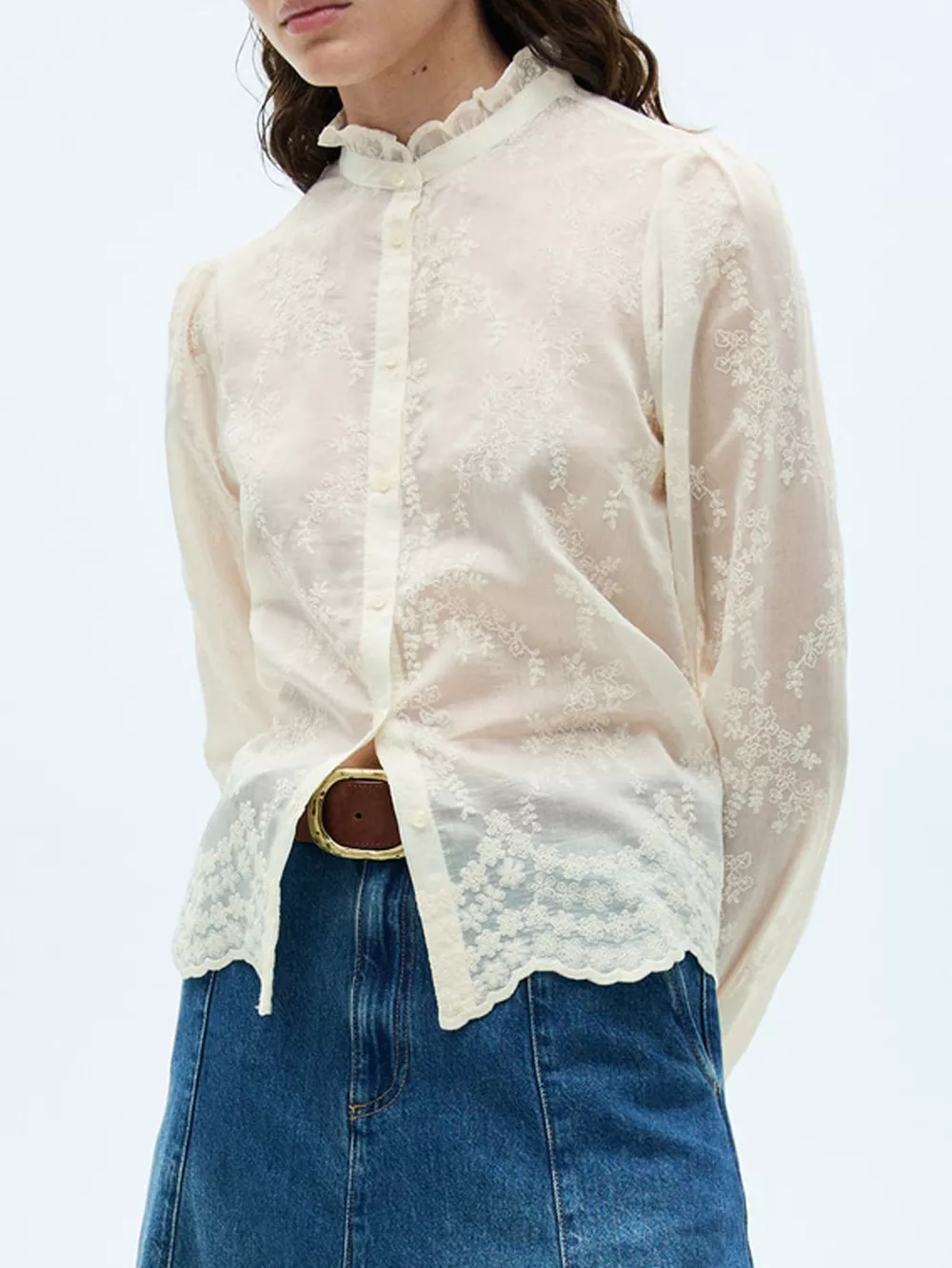 Lace Sheer Long Sleeve Shirt, image 3