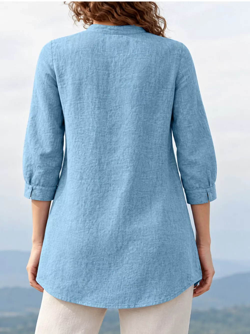 Full Size Button Detail 3/4 Sleeve Blouse Plus Size, image 17