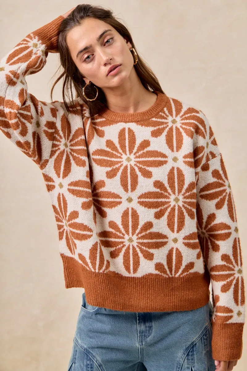 Flower Pattern Long Sleeve Sweater, image 6