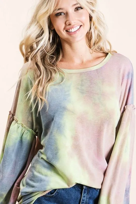 Tie Dye French Terry Sweatshirt With Bubble Sleeves, image 8