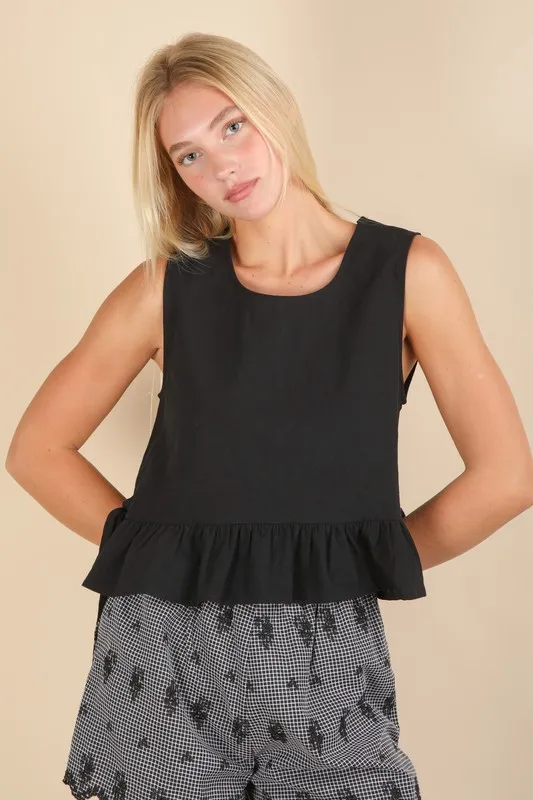 Side Tie Detail Ruffled Sleeveless Top