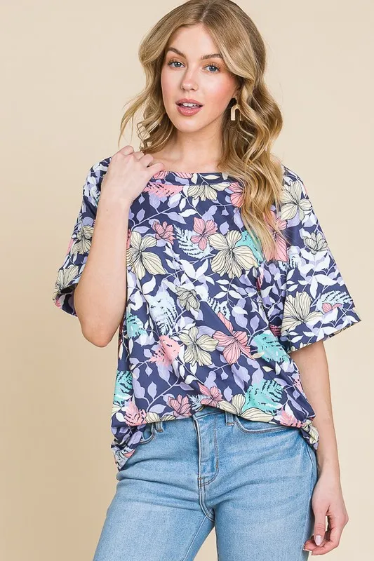 Floral Round Neck Short Sleeve T-Shirt, image 5