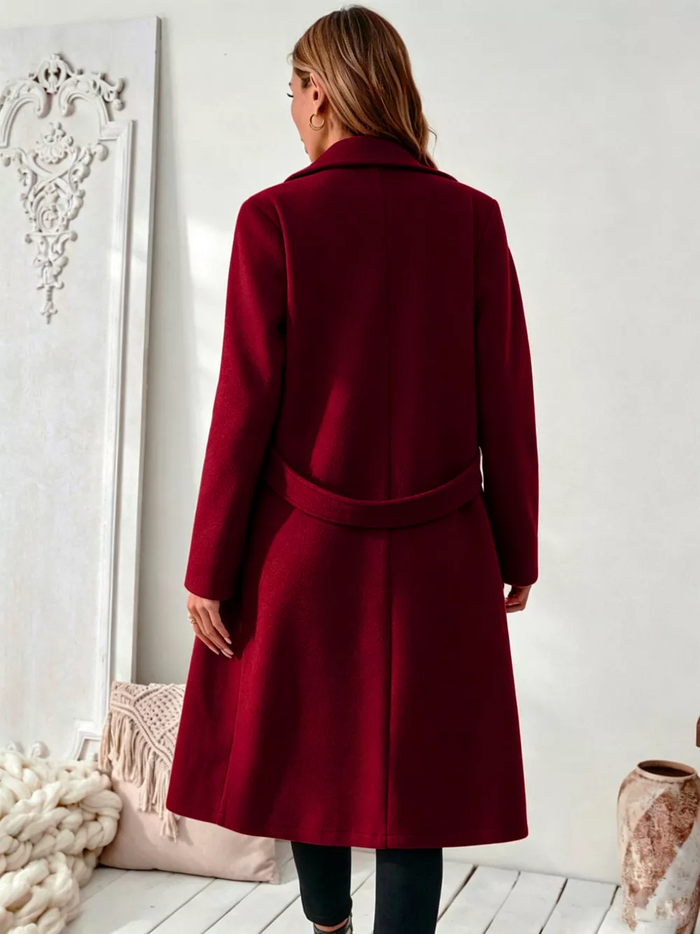 Full Size Elegant Lapel Collar Belted Coat with Pockets Plus Size, image 14