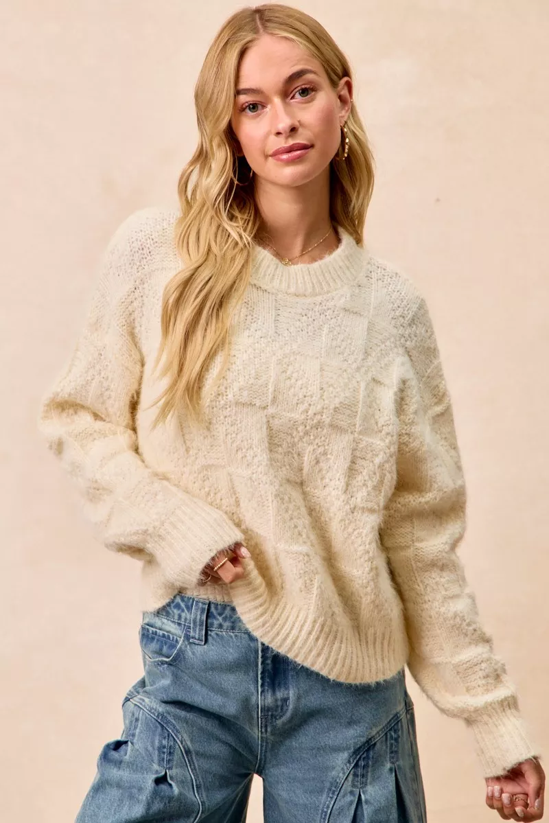 Checker Board Drop Shoulder Sweater, image 13