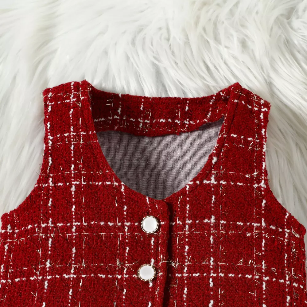 Children's Long Sleeve Top & Plaid Vest & Pleated Skirt Set, image 10