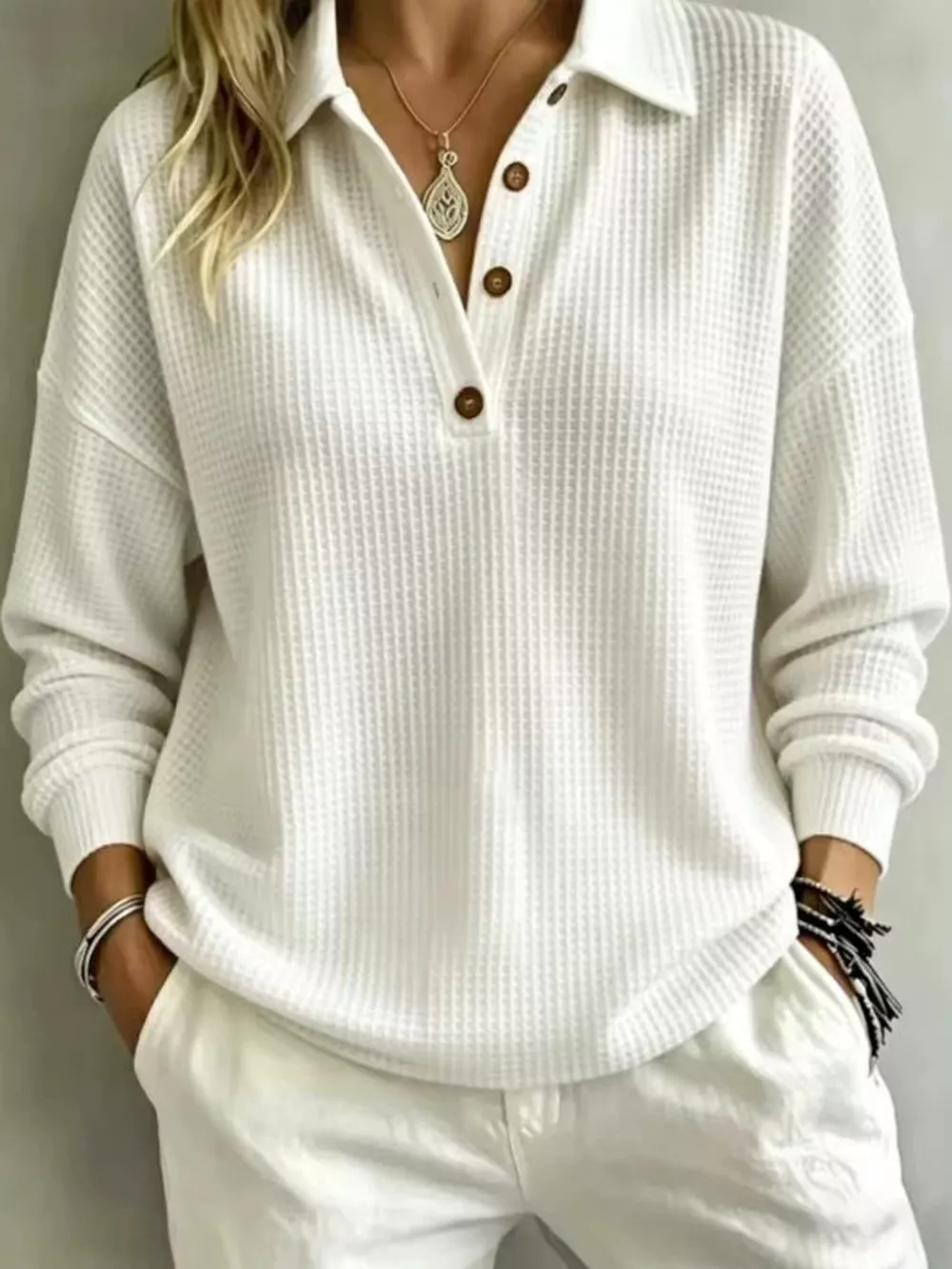 Full Size Waffle Knit Dropped Shoulder Top Plus Size