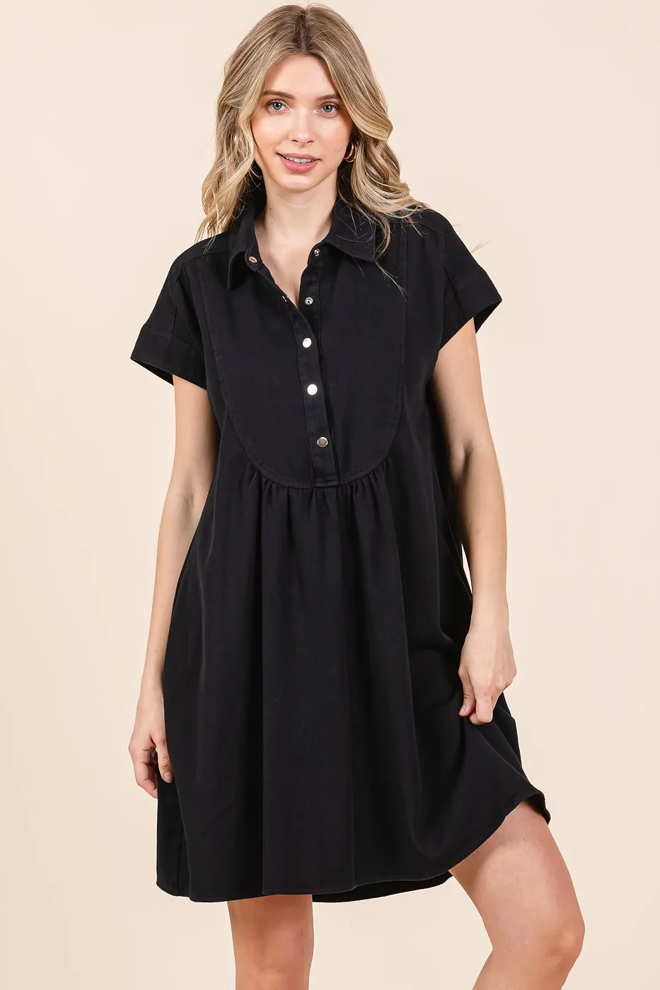 Twill Short Sleeve Collared Mini Dress