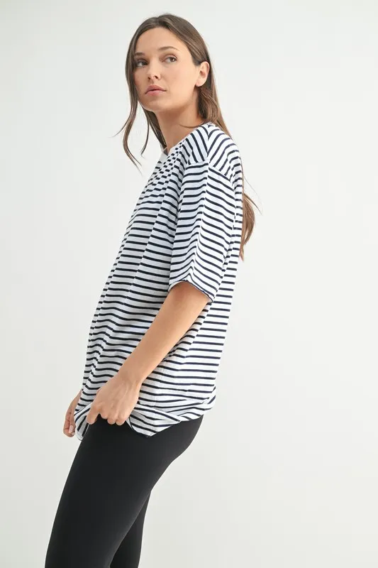 Coastal Cotton Striped Oversized Crewneck T-Shirt, image 2