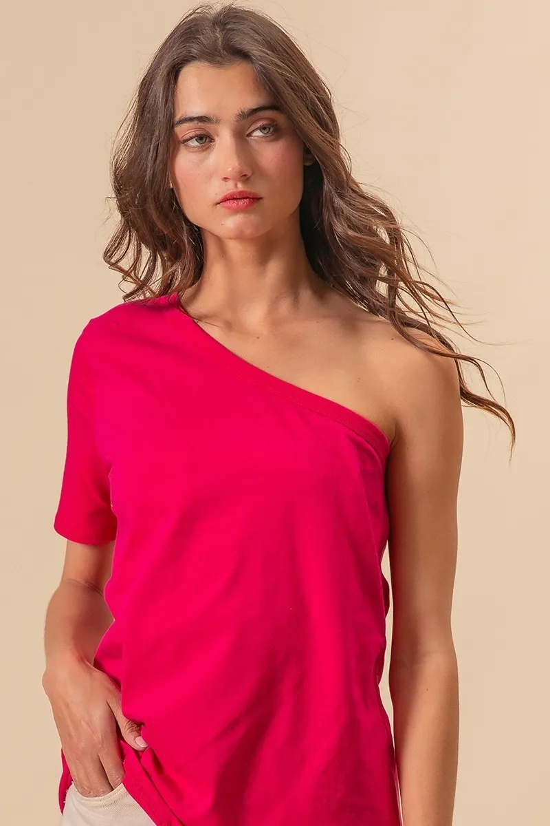 Cotton Span Knit One Shoulder Top, image 3
