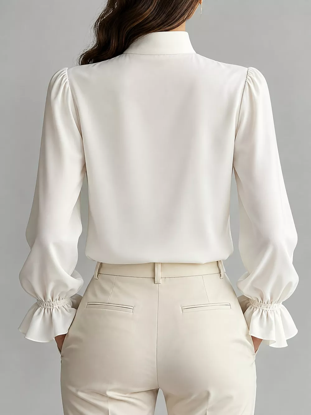 Ruffled Stand-Collar Blouse with Long Lantern Sleeves, image 2