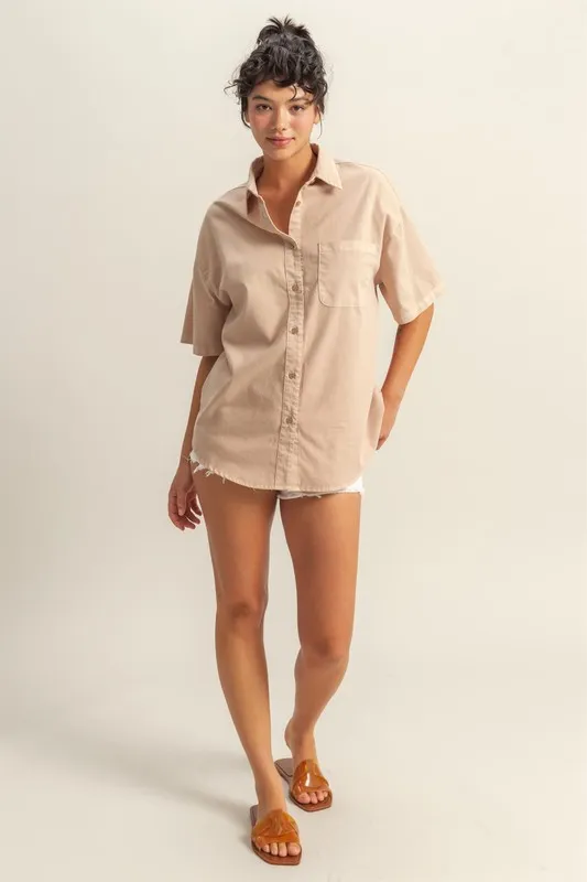 Short Sleeve Button Down Oversized Shirt