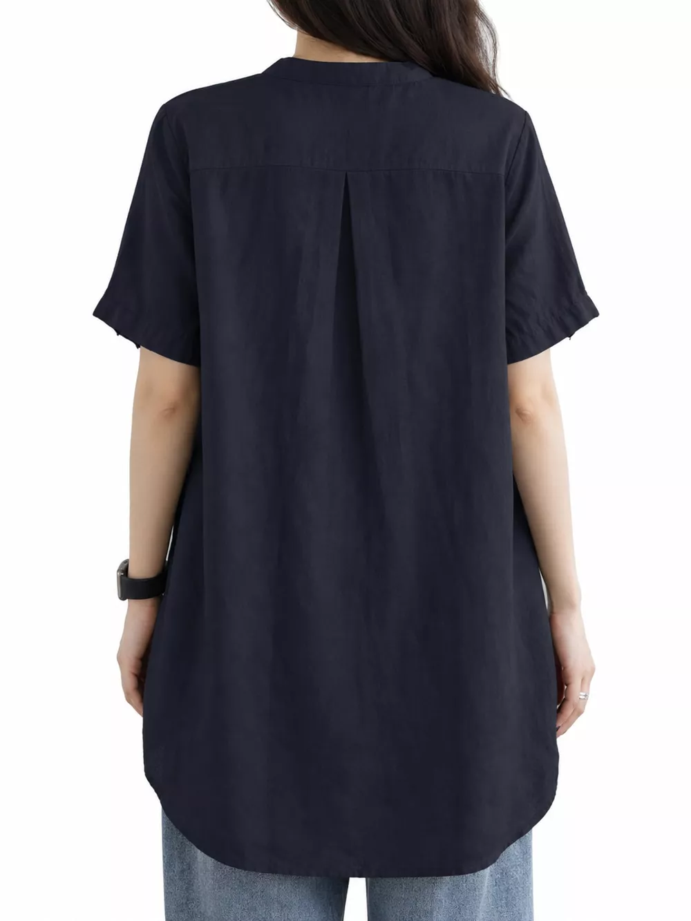 Full Size Notched Short Sleeve Oversize Blouse Plus Size, image 13