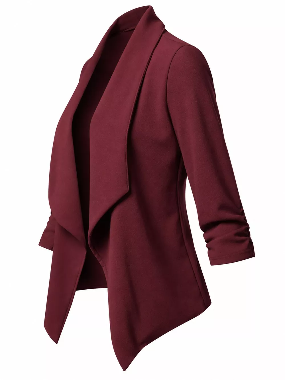 Full Size Open Front Drape Blazer with 3/4 Ruched Sleeves Plus Size, image 35