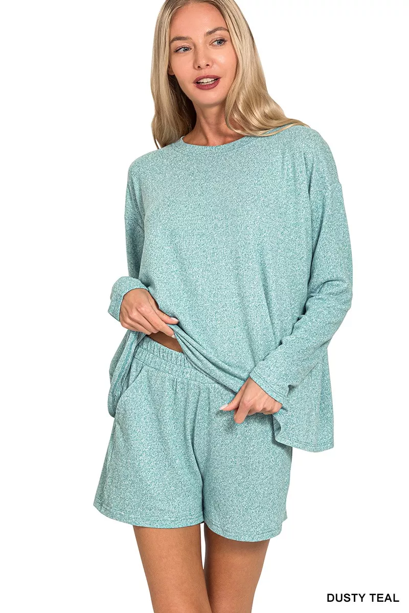 Soft Melange Long Sleeve Tee and Shorts Set