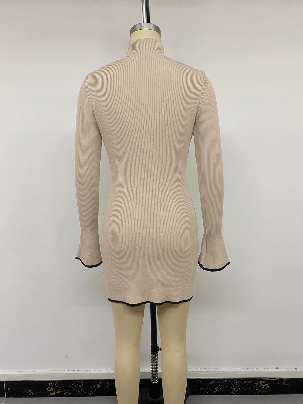 Ribbed Mock Neck Flare Sleeve Sweater Dress, image 13