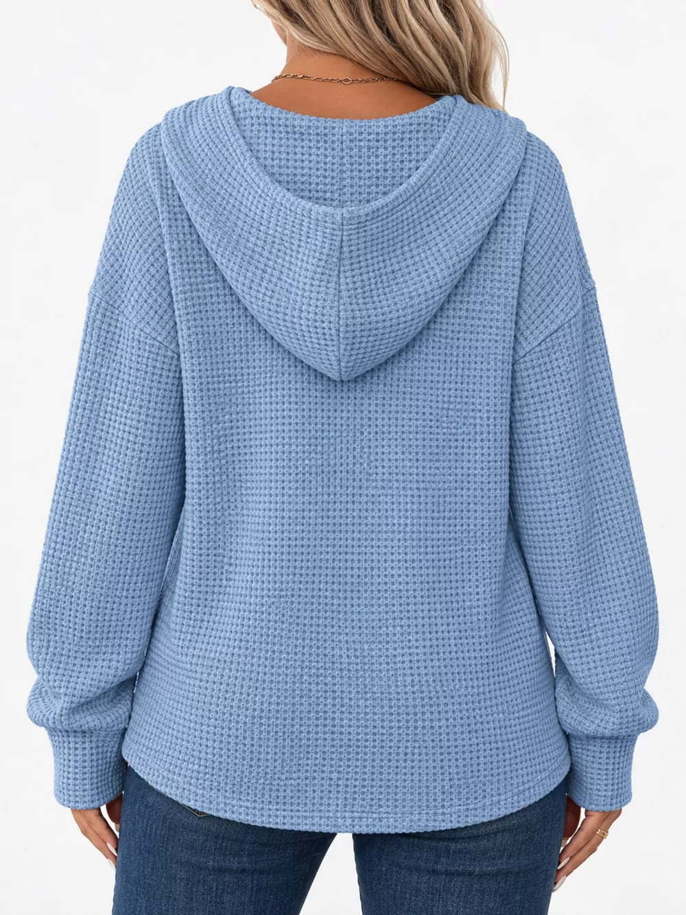 Full Size Waffle Knit Button Detail Hoodie Plus Size, image 69