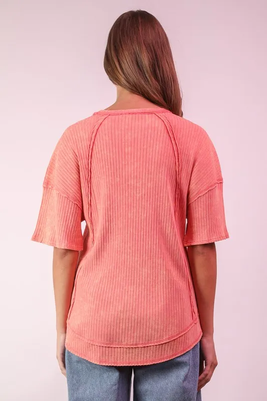Mineral Washed Ribbed Knit Casual Top, image 2