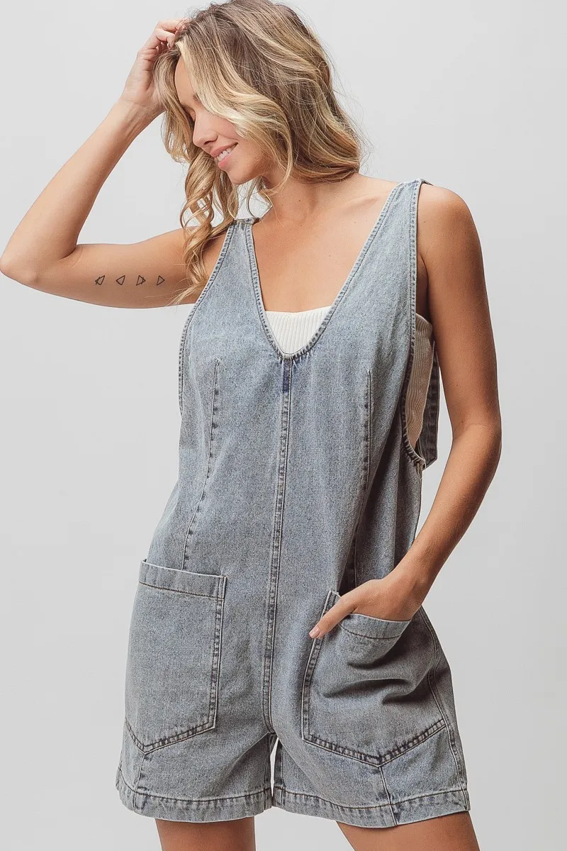 Patch Vintage Washed Denim Shortall, image 7