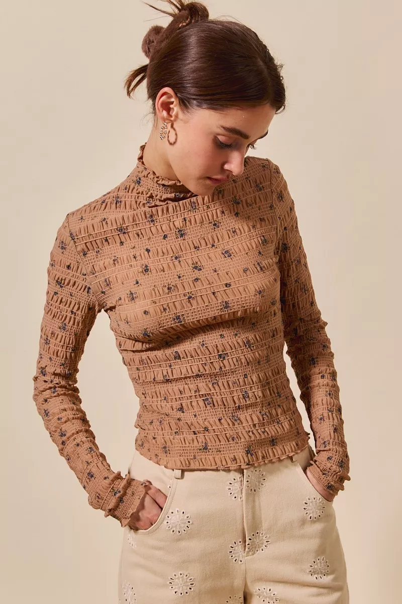 Floral Print Textured Long Sleeve Knit Top, image 3