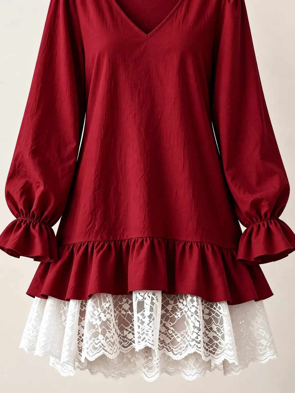 Lace Hem V-Neck Flounce Sleeve Dress, image 15