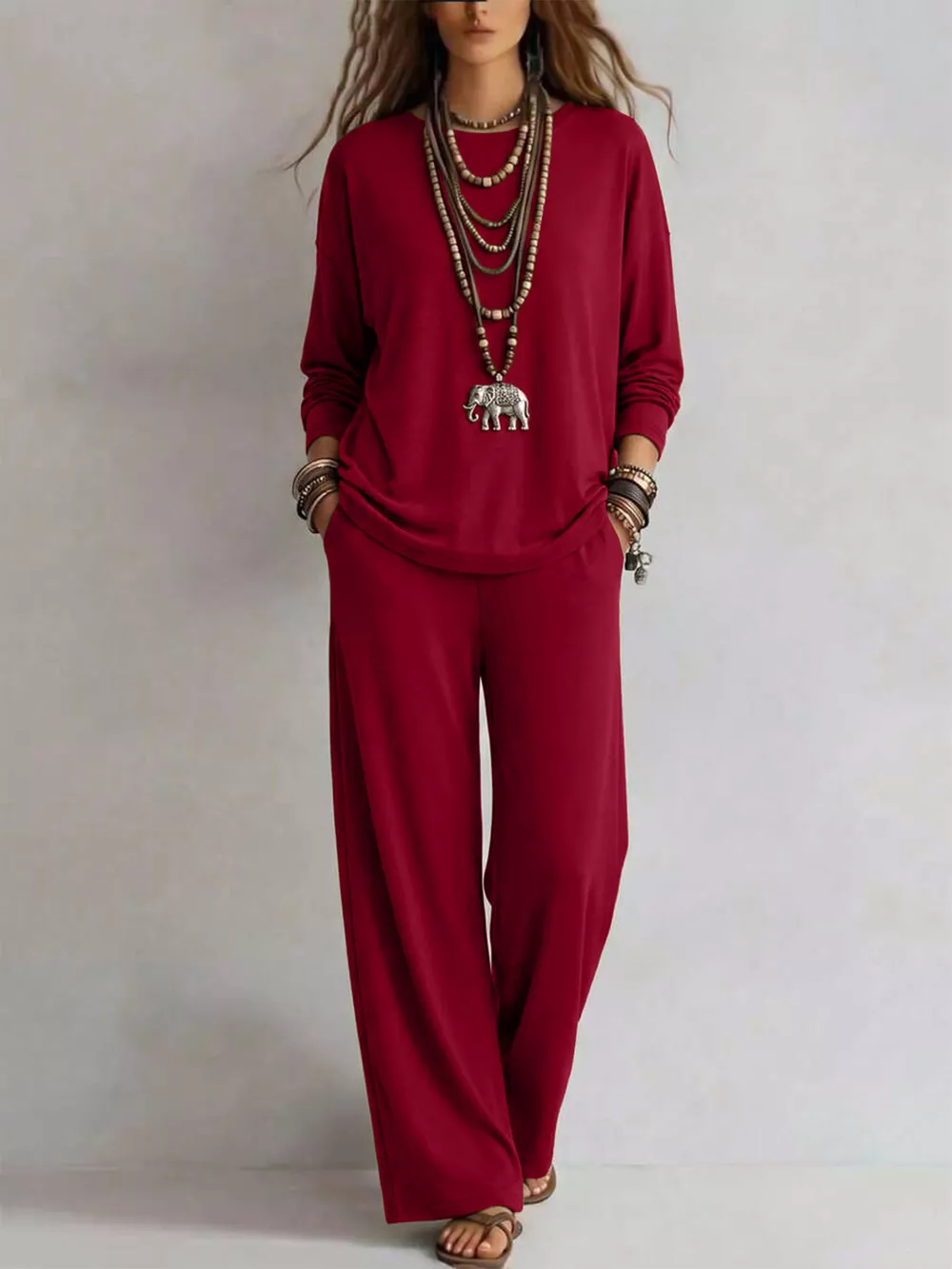 Round Neck T-Shirt and Wide-Leg Pants Set, image 7