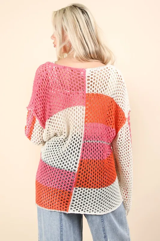 Color Block Oversized Summer Knit Cover Up, image 3