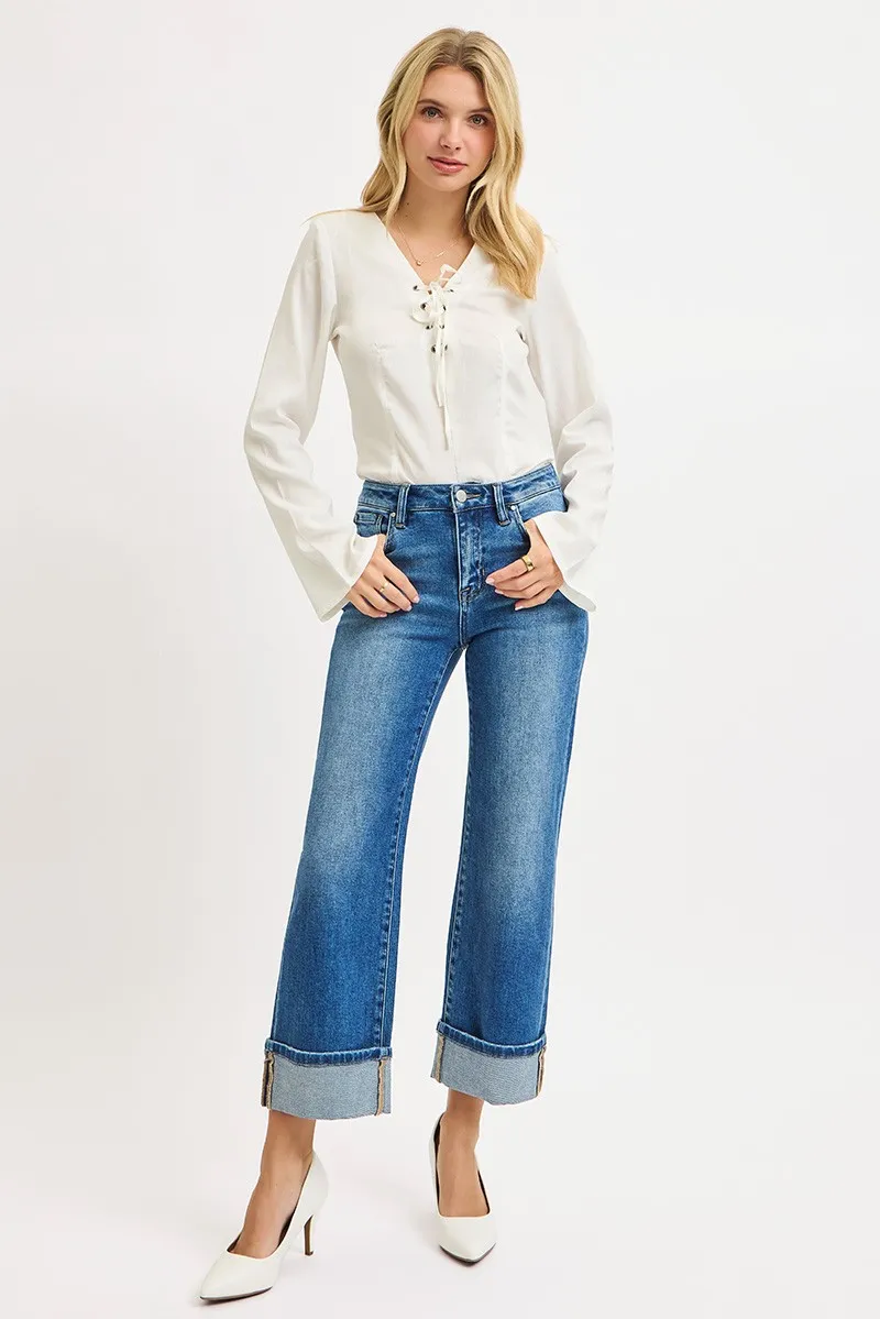 Full Size Mid Rise Crop Straight Cuffed Jeans Plus Size, image 3