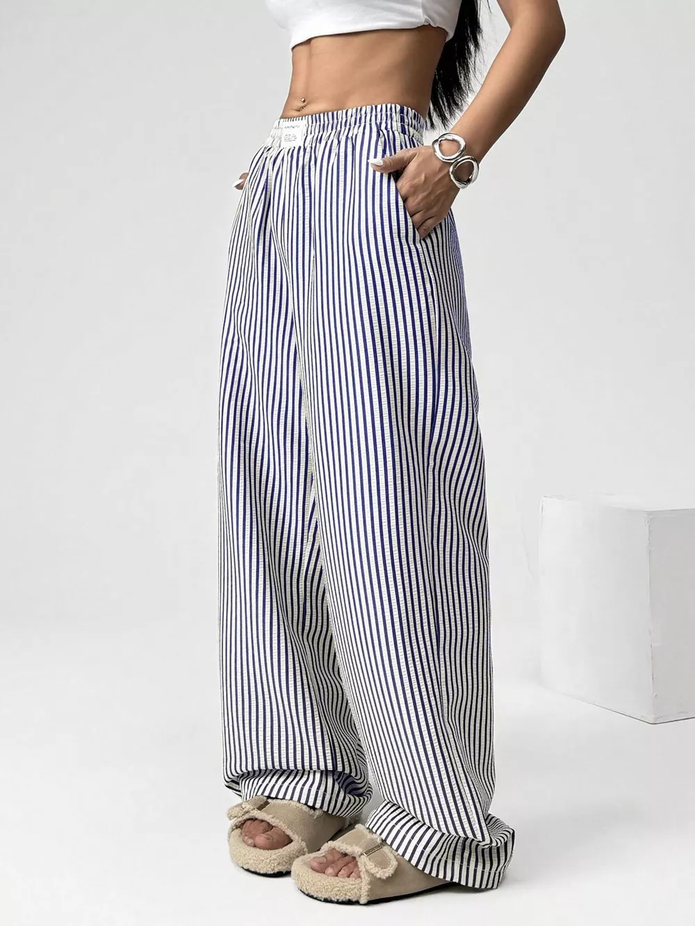 Striped High-Waisted Wide Leg Pants, image 4