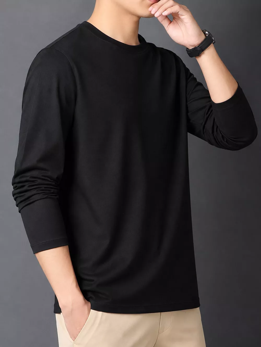 Men's Plus Size Round Neck Long Sleeve T-Shirt, image 10
