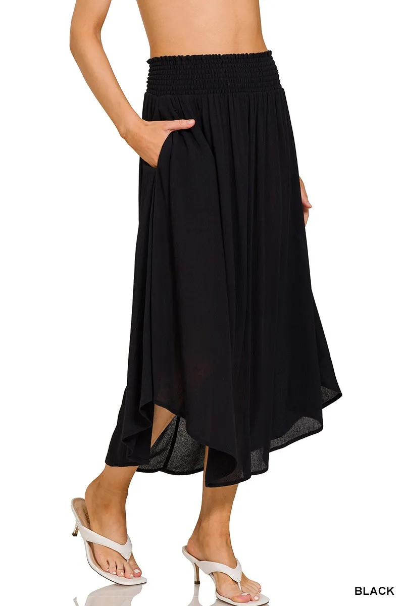 Woven Crinkle Smocked Waist Maxi Skirt W Pockets, image 4
