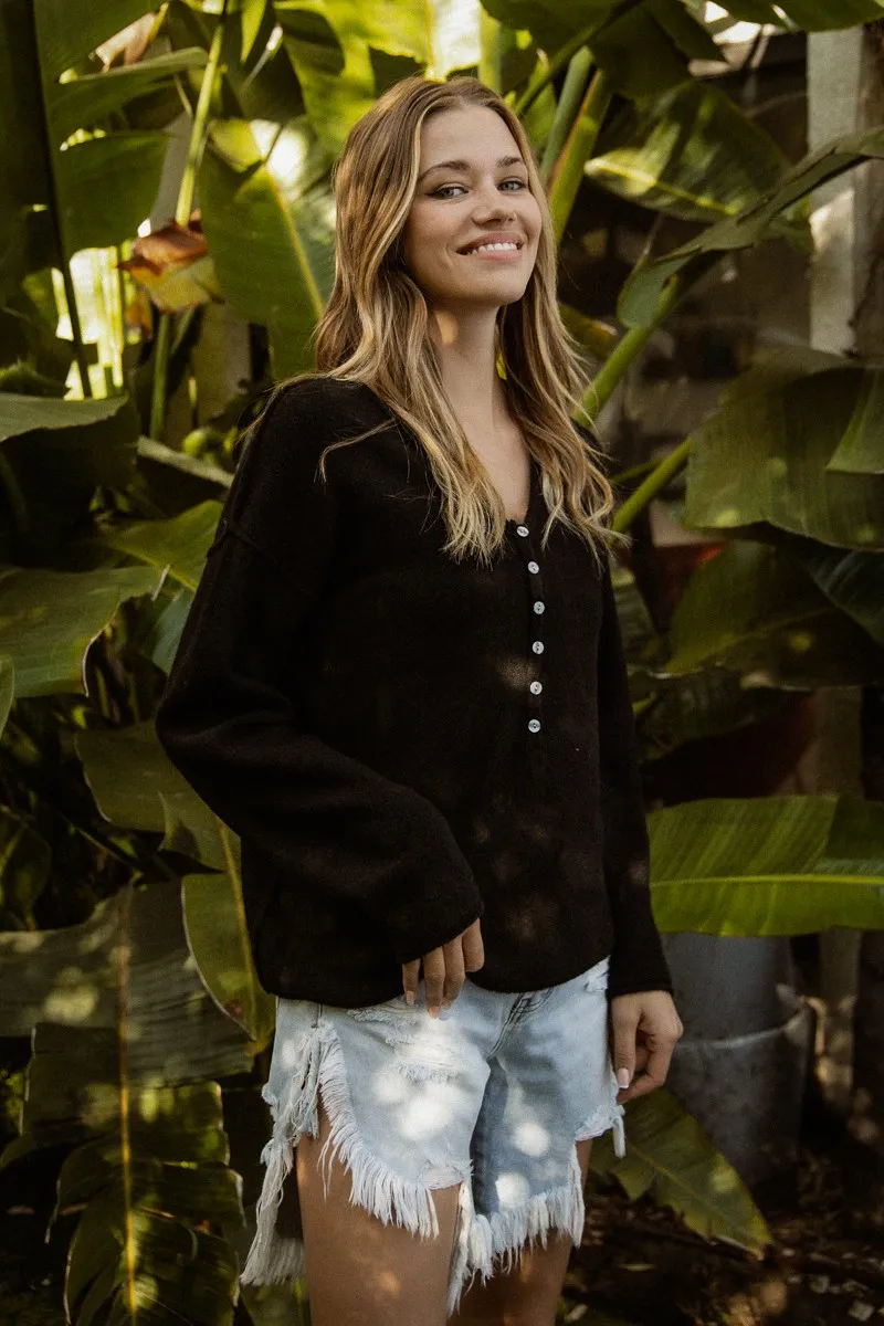 V Neck Sweater Top With Button Details