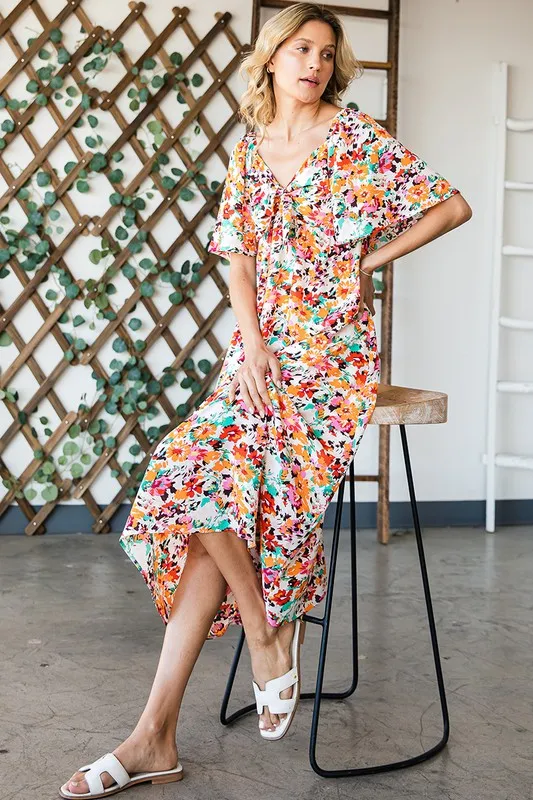 Floral Print Sweetheart Neck Tie Front Midi Dress, image 6