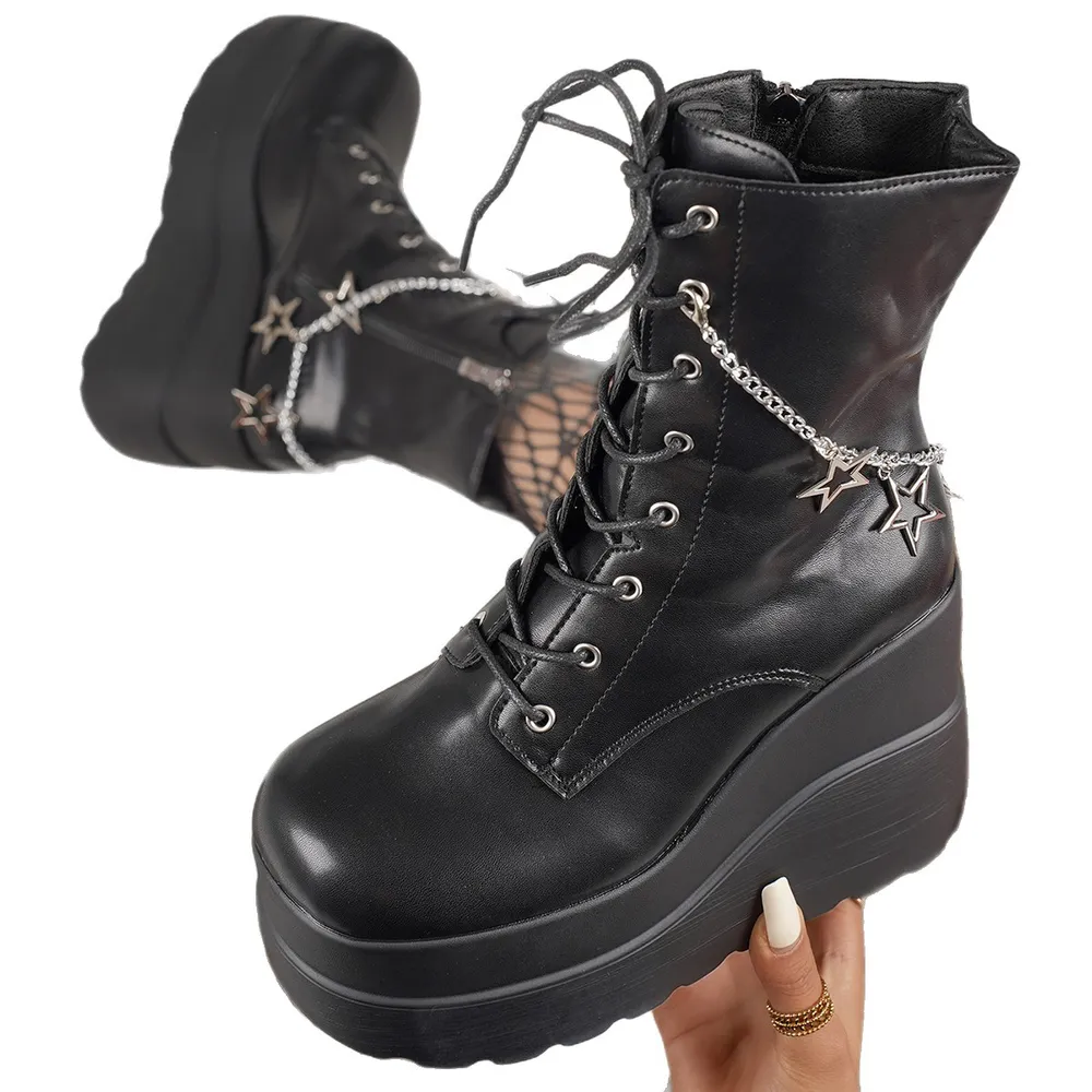 Lace Up Platform Wedge Boots, image 6