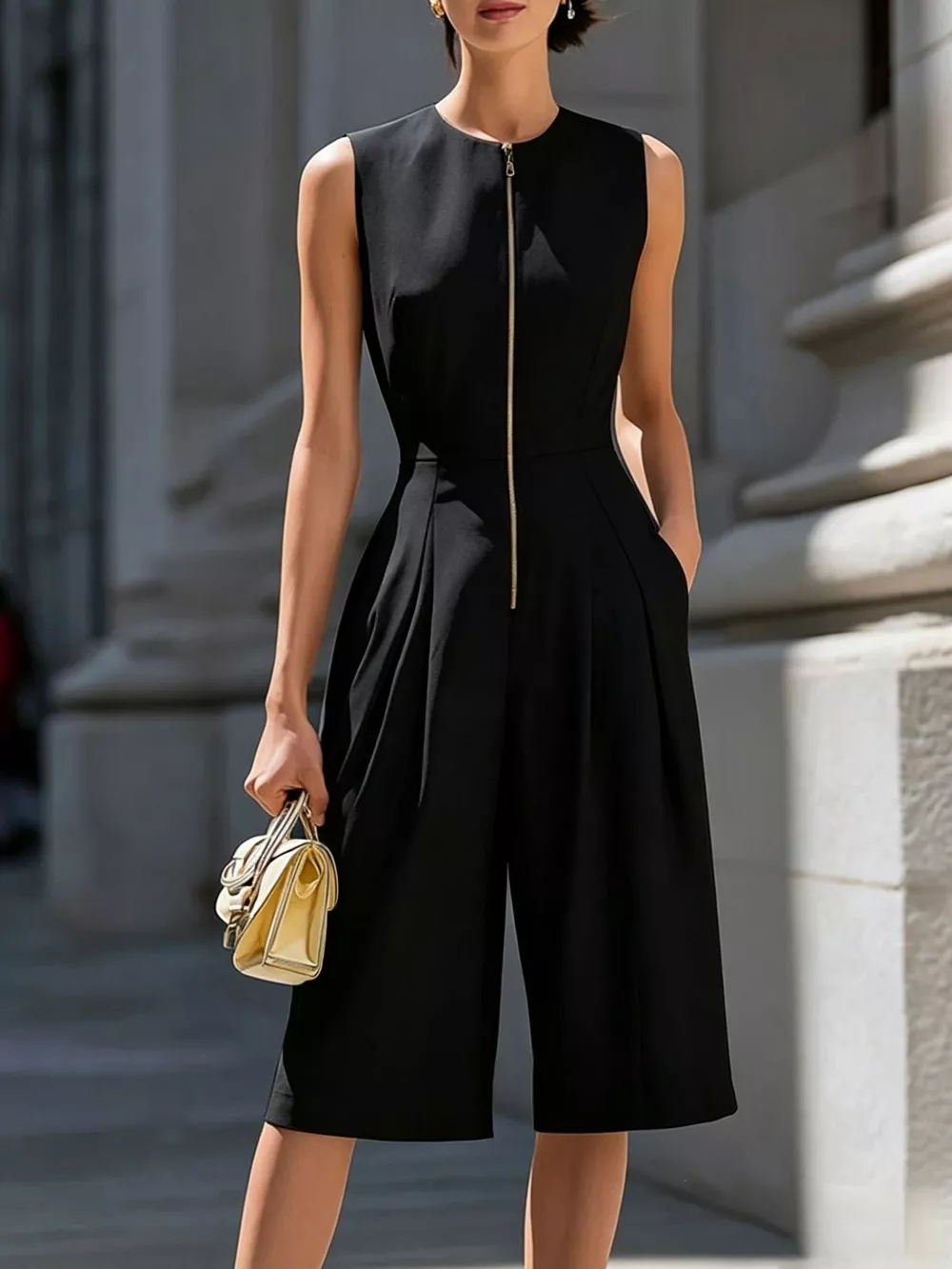 Sleeveless Wide-Leg Zipper Front Jumpsuit, image 4