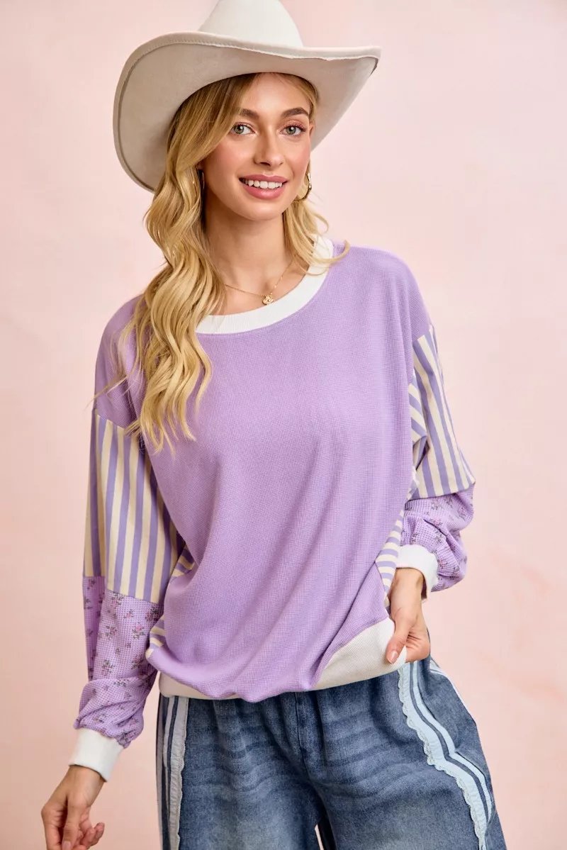 Mix and Match Sweatshirt with Floral Sleeve Striped, image 9