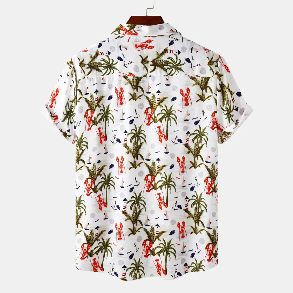 Men's Plus Size Tropical Hawaiian Print Short Sleeve Shirt, image 2