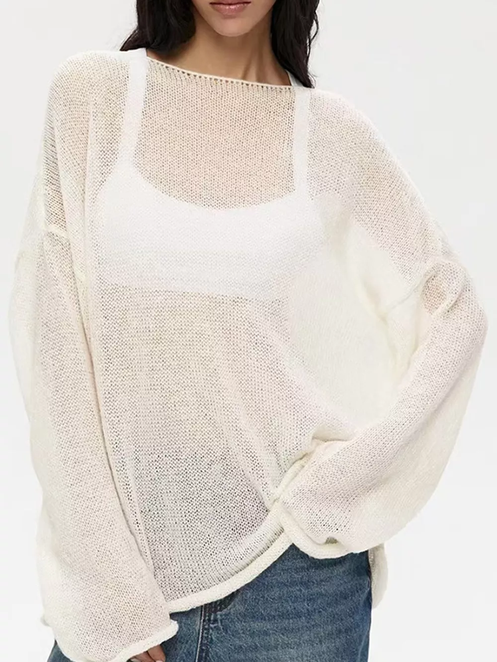 Full Size Sheer Lightweight Knit Top Plus Size, image 13