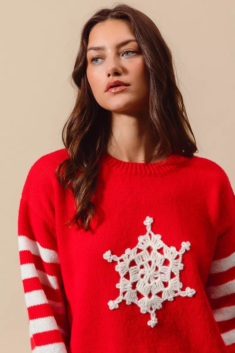Christmas Snowflake Crochet Embellished Sweater, image 5