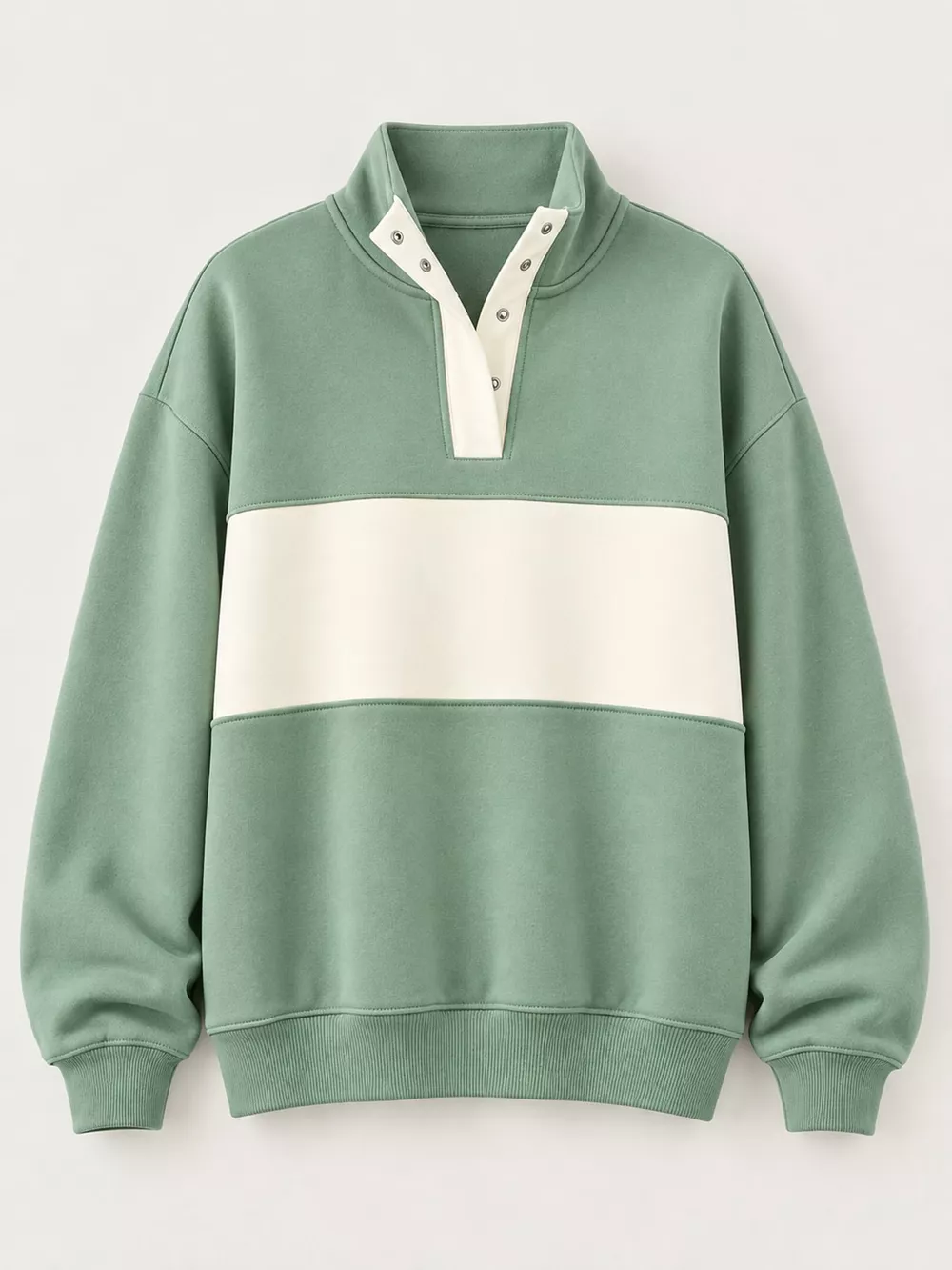 Full Size Color Block Snap-Button Sweatshirt Plus Size, image 19