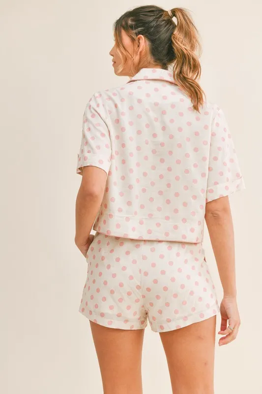 Polka Dot Collar Crop Top and Short Lounge Set, image 4