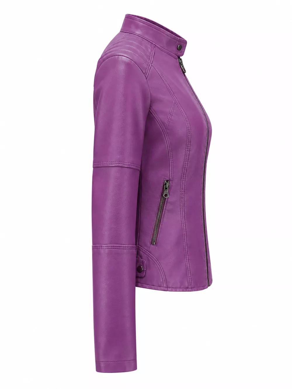 Full Size Slim Fit Faux Leather Moto Jacket Plus Size, image 29