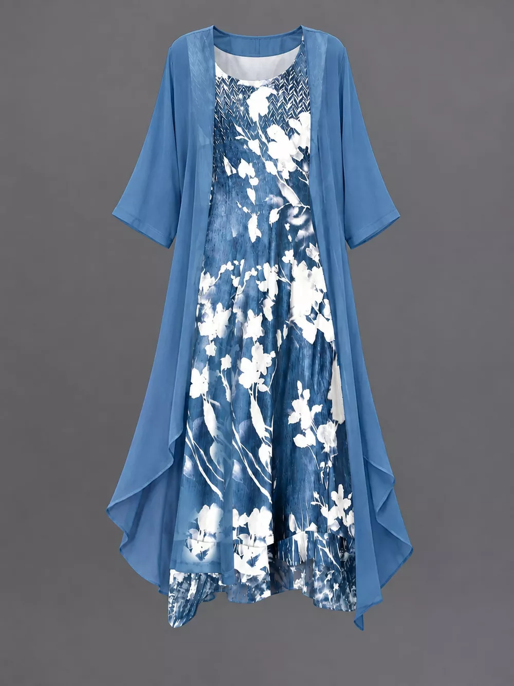Full Size Floral Print Midi Dress and Chiffon Cardigan Set Plus Size, image 7