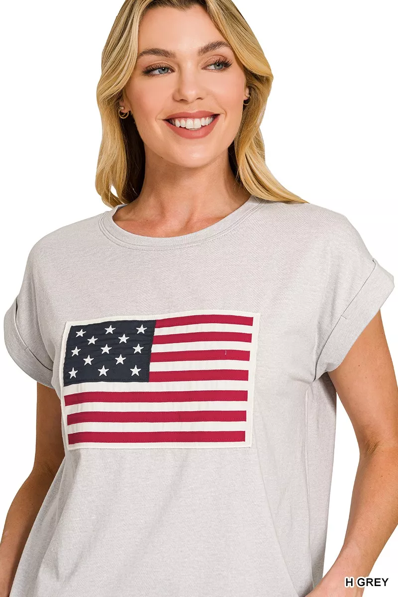 US Flag Round Neck Short Sleeve T-Shirt, image 2