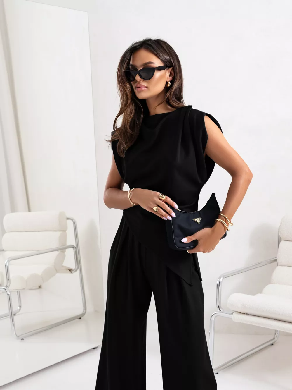 Satin Cowl Neck Top and Pants Set, image 7