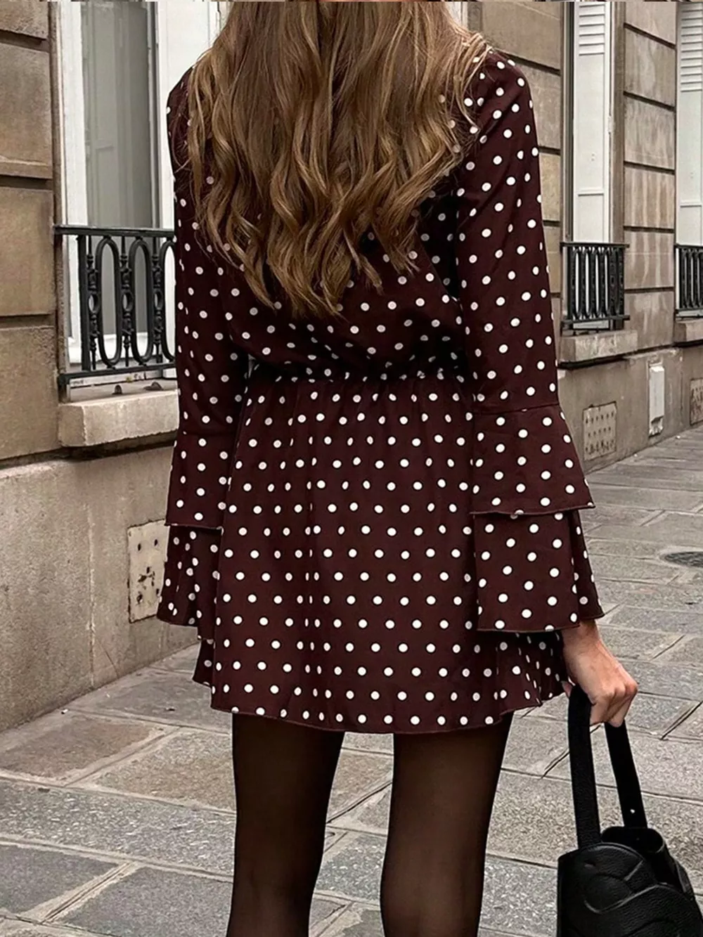 Polka Dot Long Sleeve Mini Dress, image 3