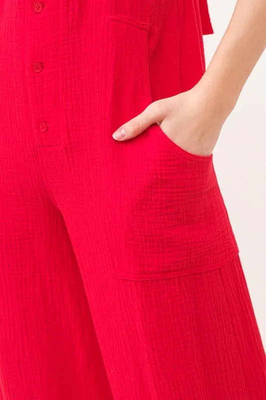 Gauze Loose Fit Tied Back Overalls, image 7